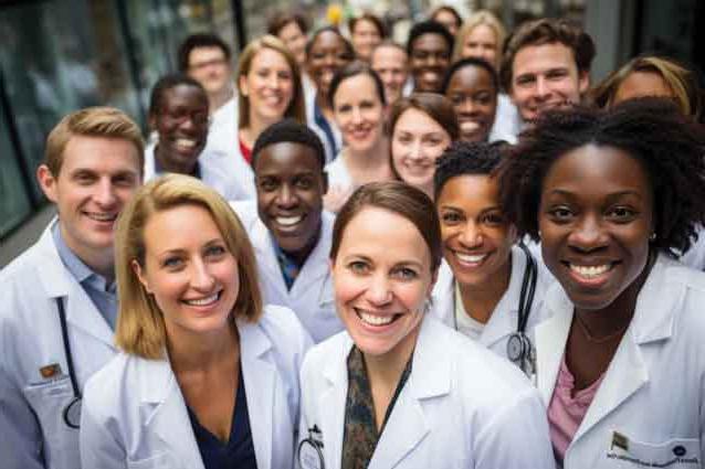 Doctors in a group setting, focused on studying osteopathy.